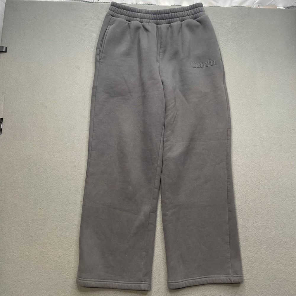 Comfrt Women Sweatpants Gray Cotton Blend Large Relaxed Wide Leg Loungewear